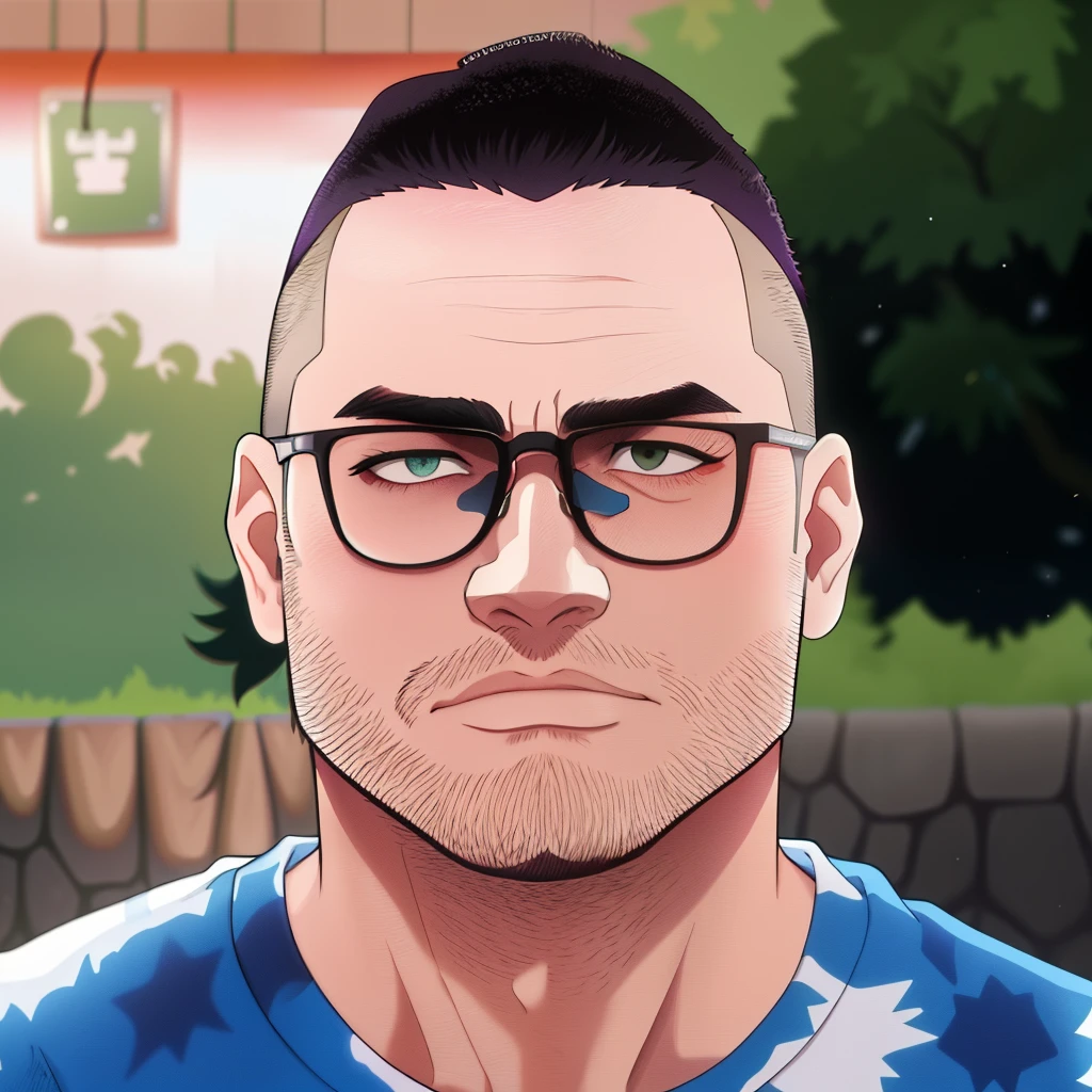 there is a man with glasses and a tie dye shirt, twitch streamer / gamer ludwig, stocky, nico delort, jakub rebelka, headshot profile picture, high quality portrait, michal mraz, mid shot portrait, heavy eyes to the side, michal, andrzej marszalek, headshot portrait, tyler west