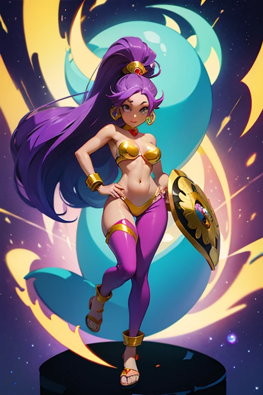 A adventurer woman (yuna, muscular, lean, sweaty, big butt, sexy explorer outfit) is using a machete to clear a path through a dense alien forest, tentacle vines reach from trees, she is carving a trail to an eldritch spire, 3 nightmarish moons hang in the starry sky each a different color, grand panoramic view of an alien landscape