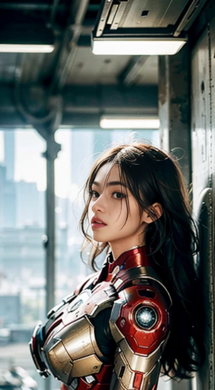 (1girl:1.3), solo,__body-parts__, official art, unity 8k wallpaper, ultra detailed, beautiful and aesthetic, beautiful, masterpiece, best quality, RAW, masterpiece, super fine photo,, best quality, super high Resolution, photorealistic, sunlight, full body portrait, stunningly beautiful,, dynamic pose, delicate face, vibrant eyes, (side view), she is wearing a futuristic Iron Man mech, red and gold, Highly detailed abandoned warehouse background, detailed face, detailed complex busy background, messy, gorgeous, milky, high detailed skin, realistic skin details, visible pores, sharp focus, volumetric fog, 8k uhd, dslr camera, High quality, film grain, fair skin, photorealism, lomography, sprawling metropolis in a futuristic dystopia, view from below, translucent