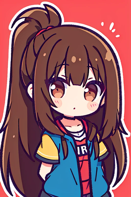 1 pony tail brown hair , long hair, brown eyes , girl