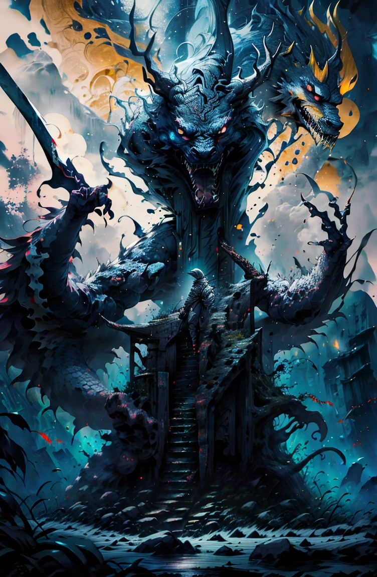 Um guerreiro, with a legendary sword, fighting various monsters
