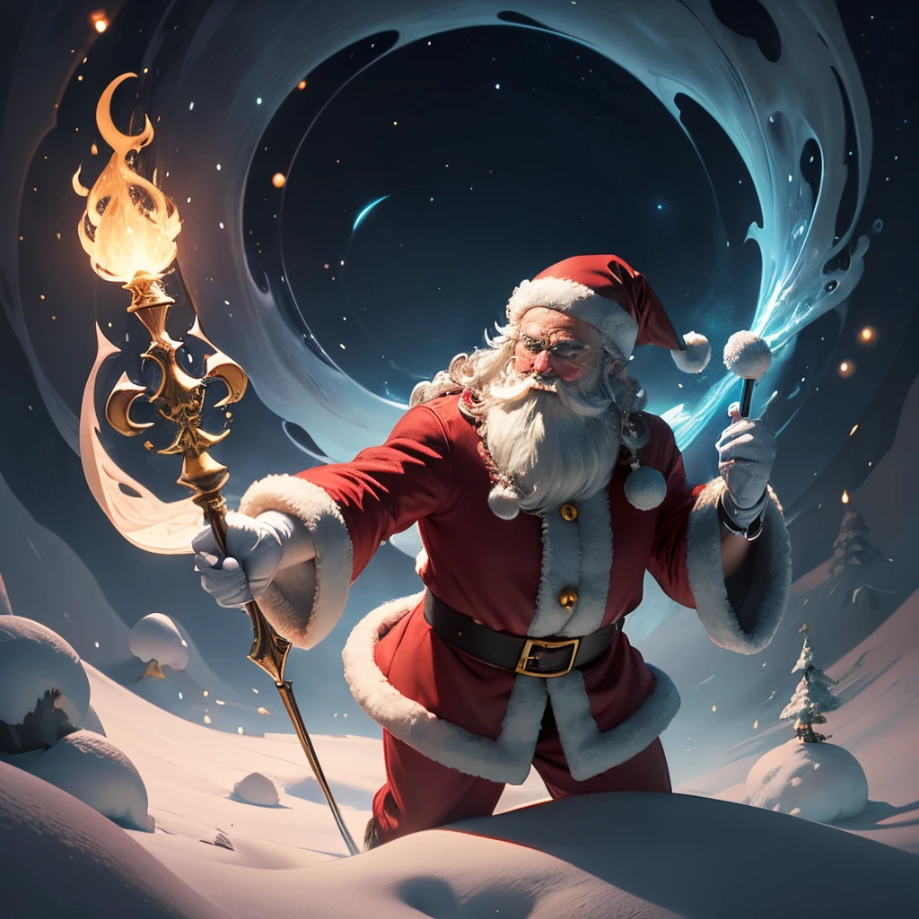 Step into the enchanting world of Santa Claus wielding his magic wand, captured in a digital image that transforms reality into a dreamy landscape. Fluid brush strokes and gradient colors create a visually stunning portrayal of Santa's magical moment. Executed with digital art techniques, the composition invites viewers to experience the whimsical enchantment of Santa Claus and his mesmerizing magic wand.