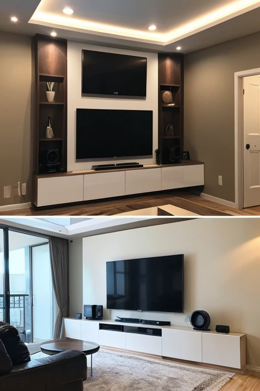 Create an AI-generated image to highlight Socle&#39;s wall-mounted TV installation services。Expressing advanced technical capabilities and solid professionalism、Emphasize providing the perfect entertainment environment for your living room。Simple and effective installation process、Through beautiful finished images、Please create a design that visually conveys how reliable Hayato is in installing wall-mounted TVs.。」