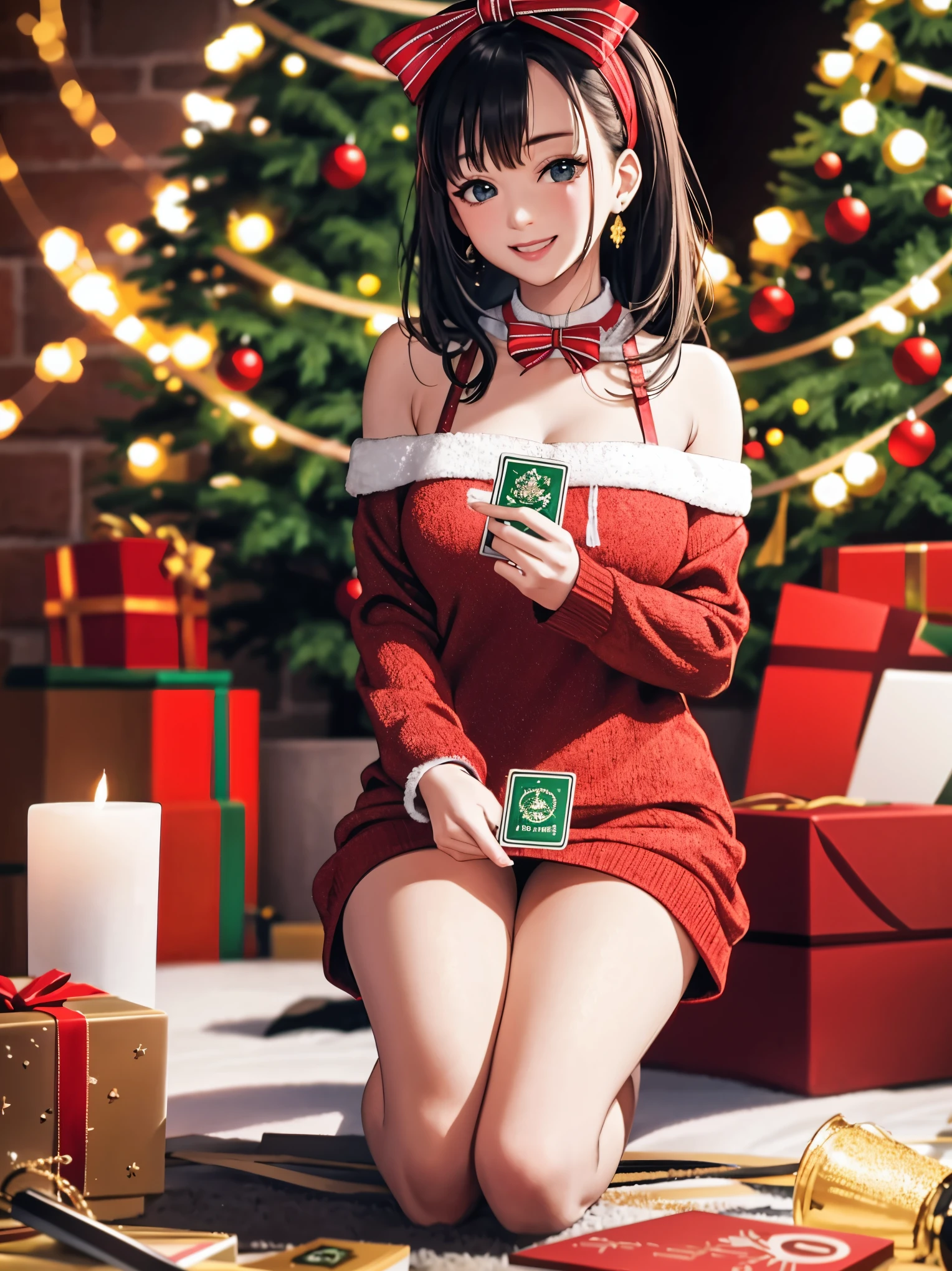 (best quality,4k,8k,highres,masterpiece:1.2),ultra-detailed,realistic,gifts,table,Christmas tree,decorations,wrapping ,bows,ribbon,presents,holiday spirit,vibrant colors,warm lighting,cozy atmosphere,toys,cards,candles,snowflakes,joyful,celebration,exquisite details,exciting surprises,shiny ornaments,sparkling tinsel,beautifully wrapped,excited children,anticipation,festive mood,magical ambiance,delightful moment,wonderful memories,family gathering,cheerful faces,Christmas magic,extravagant,abundance of presents,HDR,UHD,studio lighting,ultra-fine painting,sharp focus,physically-based rendering,professional,vivid colors,bokeh.
