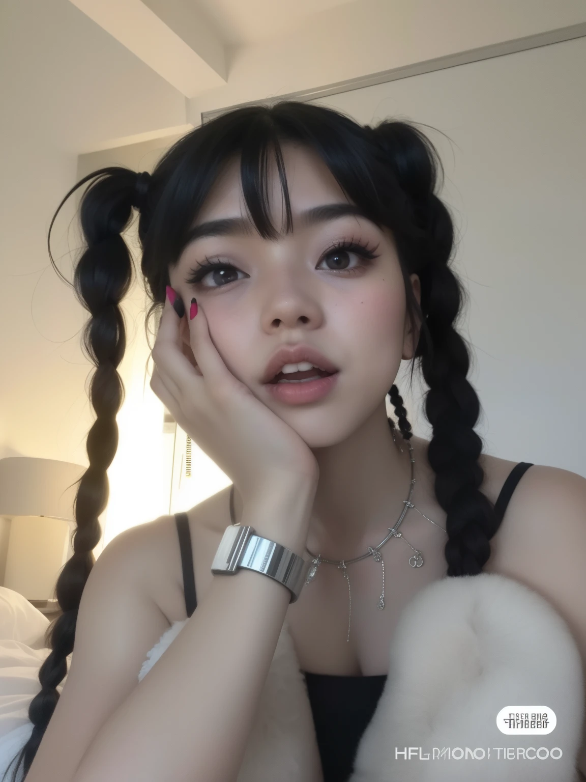 Araffe asian woman with long black hair and a black bra top, com rabo-de-porco preto, Hairstyle Braids, Two Hairstyles Braids, Ulzzang, cruel korean goth girl, penteado twintails, plaits, Cabelo de rabo de porco, coreana, pigtail, linda Delphine, pelos em rabos de porco, pelos curtos de rabo-de-porco, rabo de porco longo