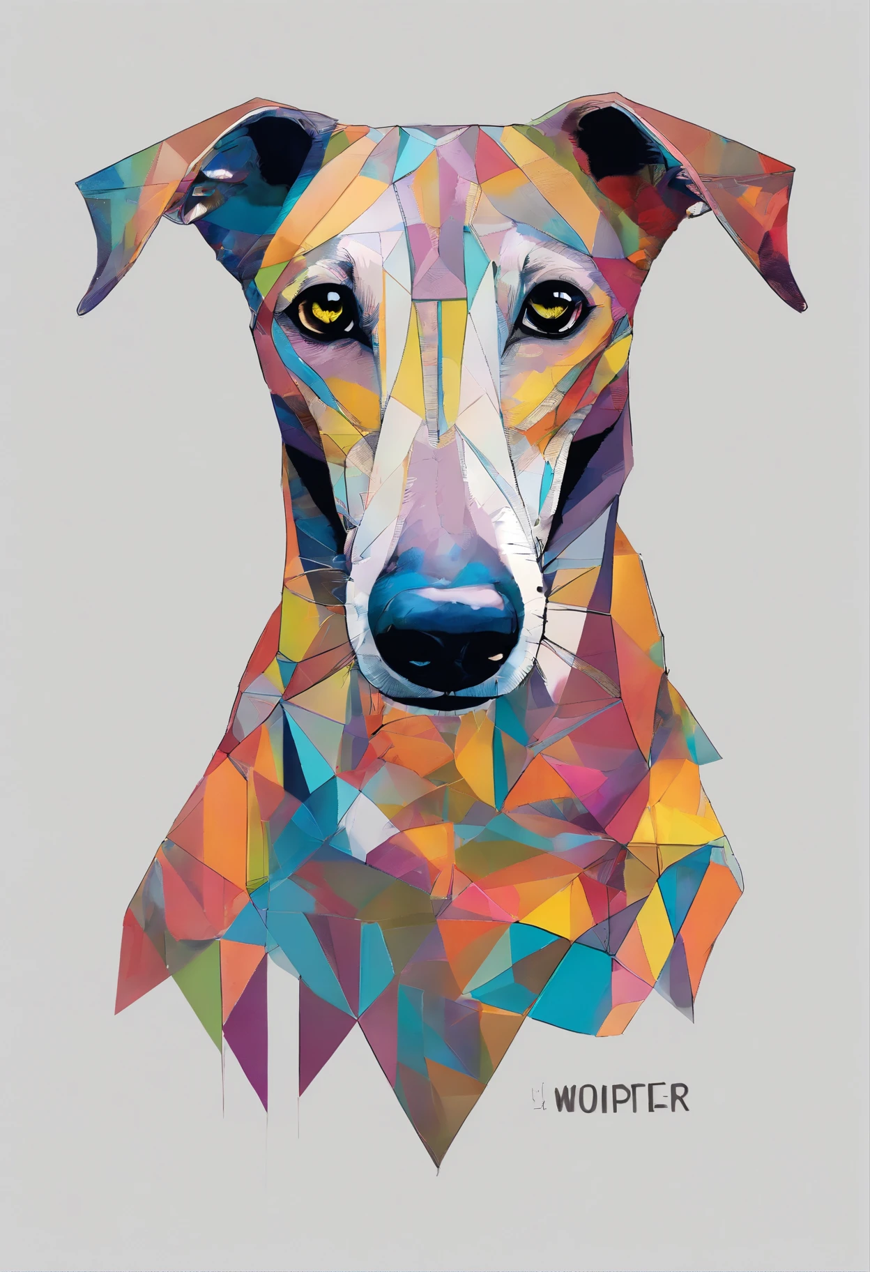 vibrant color drawing of a whippet dog based mandala