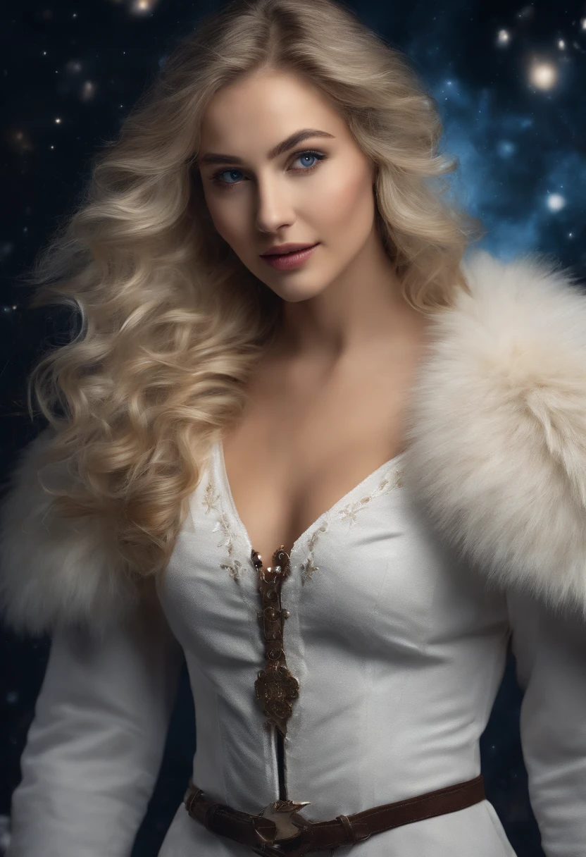 ((White wolf and girl)), (huge wolf), (a huge white wolf guards a beautiful girl), motion, running, Running on the Milky Way, blue eyes, White wolf fur glows with silver sparks, (young girl, very young), ( years), (NSFW), blue eyes, Hourglass figure, big breasts, Broad Buttocks, blonde goddess, seductive smirk, ssmile, beatiful face, perfect white haired girl, lips ajar, blue eyes, blonde woman, Very long curly hair, clothes transparent, transparent air payment, Silver collar, Silver Belt, Silver sandals, Happy posture, cute seductive smile, a beautiful blonde, good young girl, Good viewing angle, attractive pose, Sweet girl, sexy pose, a gorgeous blonde, full length image, full length image, ((background galaxy Orion Nebula)), Starry sky background, Two moons, Orion Nebula, Milky Way galaxy at your feet, Professional, (4k photos:1.1) in front of a, (sharp-focus:1.3), High level of detail, carrying (Low shirts:1.2), Beautiful Detail Face, brown eye, longue blonde hair, (Attractive young woman:1.3), (seductive:1.1), (Paint:1.1), (Masterpiece: 1.5) (Photorealistic: 1.1) (bokeh) (Best Quality) (detail skin texture, pores, hairsh: 1.1) (Intricate) (8K) (HDR) (wallpapers) (Cinematic lighting) (sharp-focus)