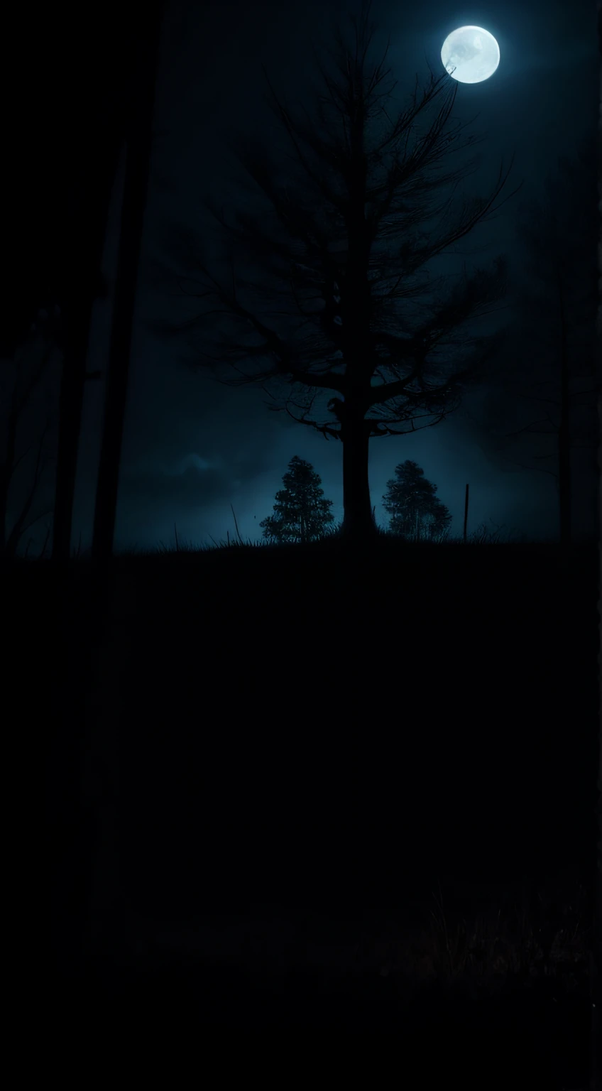 Scary looking tree, moonlight, detailed, high quality, beautiful, horror.