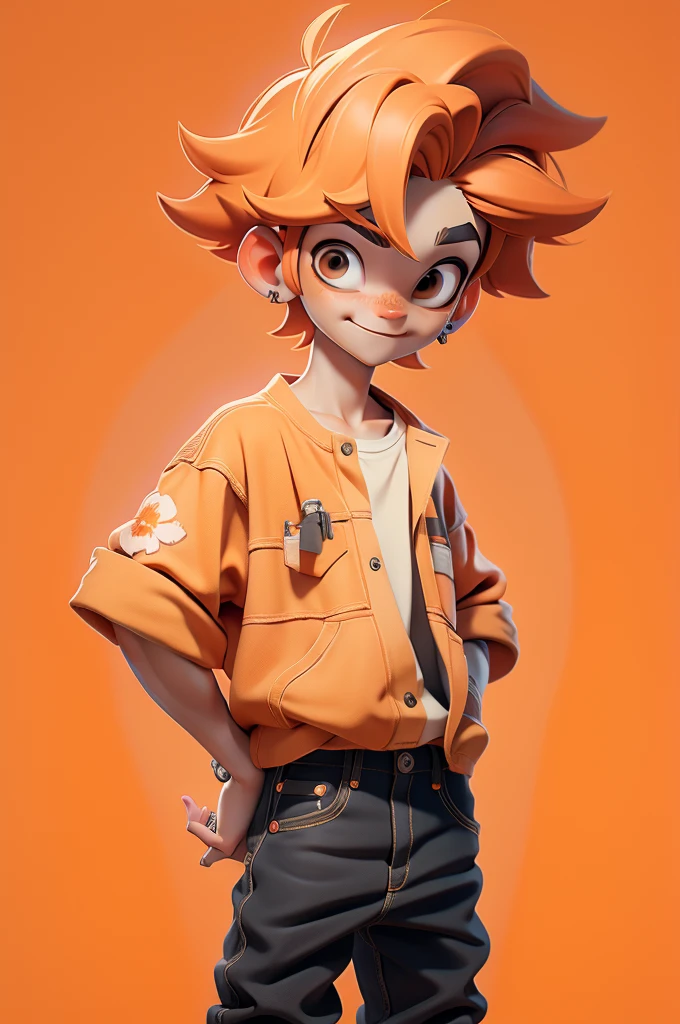 boy on walmart,  Faded, messy orange hair, Casual clothes suitable for summer, cool orange mixed with black.