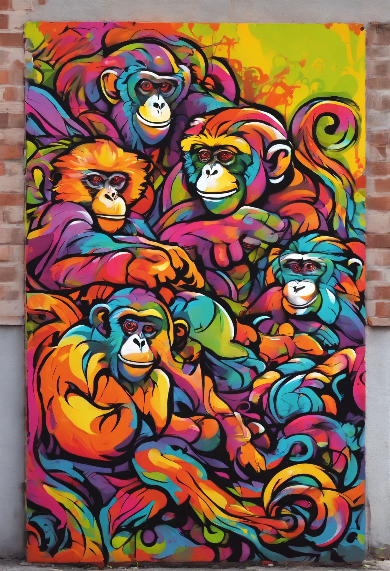4 monkeys, lots of colours