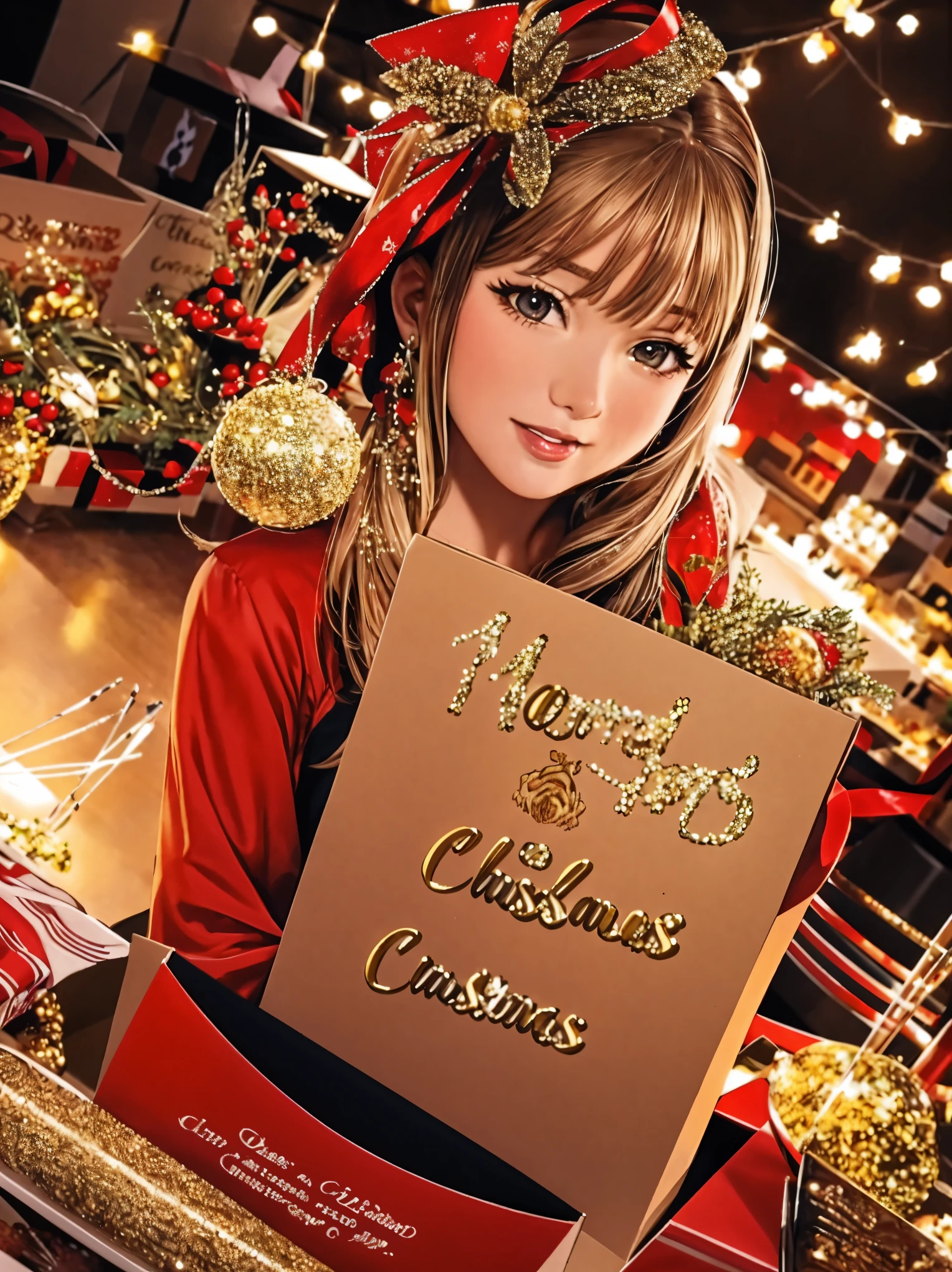 (best quality,4k,8k,highres,masterpiece:1.2),ultra-detailed,realistic,gifts,table,Christmas tree,decorations,wrapping ,bows,ribbon,presents,holiday spirit,vibrant colors,warm lighting,cozy atmosphere,toys,cards,candles,snowflakes,joyful,celebration,exquisite details,exciting surprises,shiny ornaments,sparkling tinsel,beautifully wrapped,excited children,anticipation,festive mood,magical ambiance,delightful moment,wonderful memories,family gathering,cheerful faces,Christmas magic,extravagant,abundance of presents,HDR,UHD,studio lighting,ultra-fine painting,sharp focus,physically-based rendering,professional,vivid colors,bokeh.