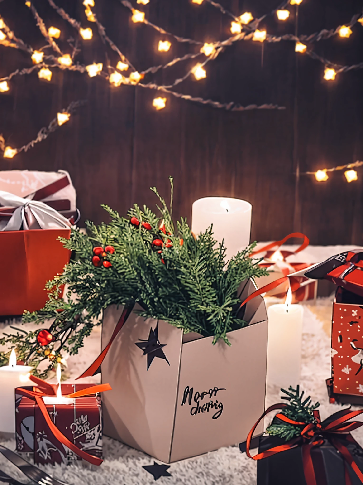 (best quality,4k,8k,highres,masterpiece:1.2),ultra-detailed,realistic,gifts,table,Christmas tree,decorations,wrapping ,bows,ribbon,presents,holiday spirit,vibrant colors,warm lighting,cozy atmosphere,toys,cards,candles,snowflakes,joyful,celebration,exquisite details,exciting surprises,shiny ornaments,sparkling tinsel,beautifully wrapped,excited children,anticipation,festive mood,magical ambiance,delightful moment,wonderful memories,family gathering,cheerful faces,Christmas magic,extravagant,abundance of presents,HDR,UHD,studio lighting,ultra-fine painting,sharp focus,physically-based rendering,professional,vivid colors,bokeh.