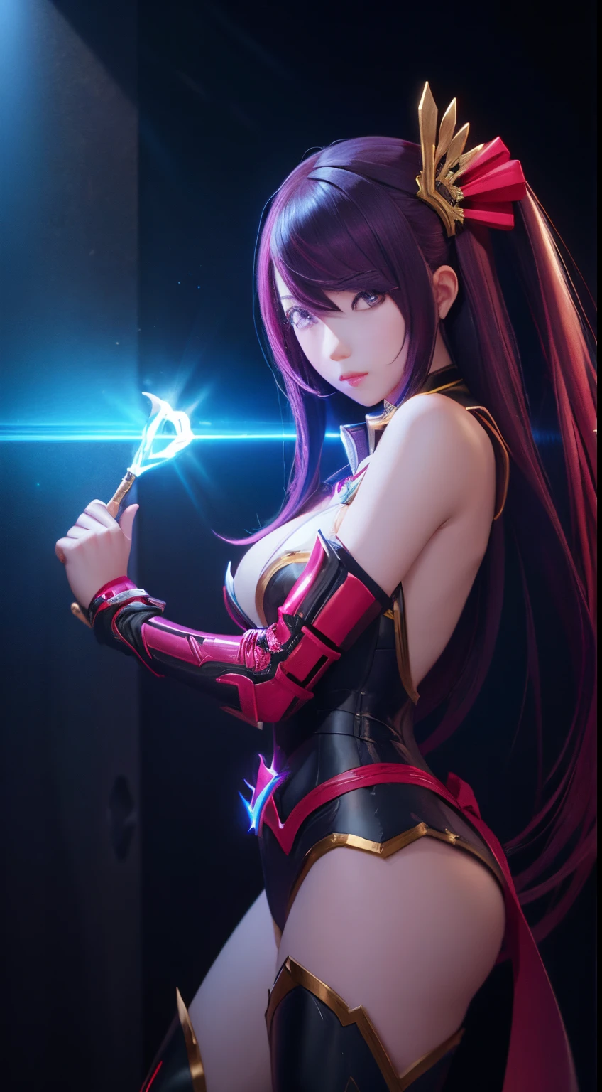 Make me a picture of ai angela skin aspirant mobile legend with a cute character facing forward
