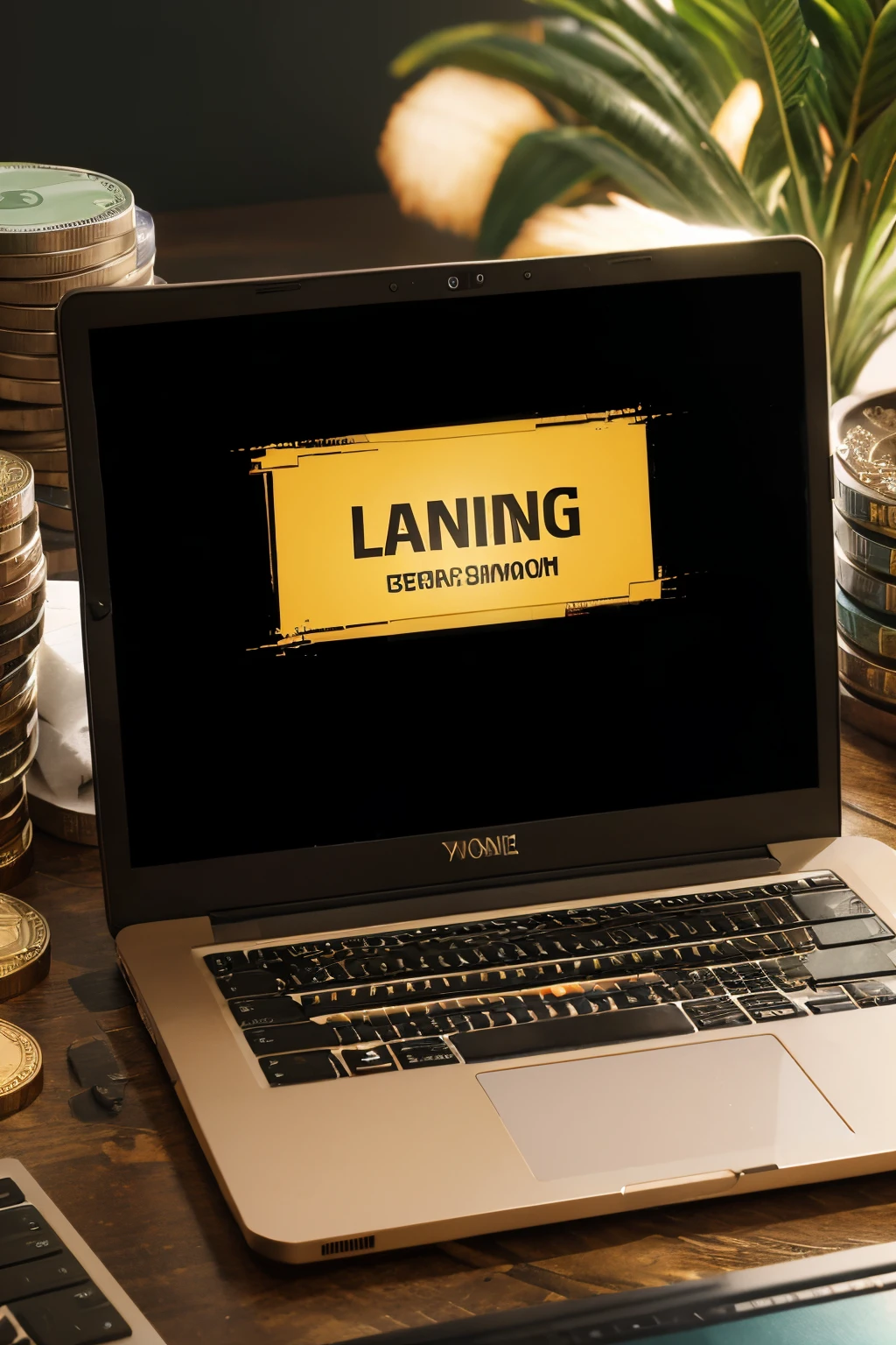 In the center, a bold and vibrant laptop screen dominates the image, displaying colorful dollar signs and icons representing various online platforms. Surrounding the laptop are stacks of coins and cash, symbolizing financial success. Overlaid text in bright, attention-grabbing font reads "Unlock Your Online Earnings: Proven Strategies Revealed!