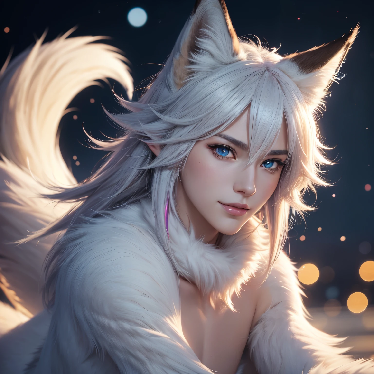 Petite, Female, Kitsune, Human Form, Freckles, Fit Build, Swearing, minimal clothing, forested background, cat ears, horizontal pupils, sparkling eyes, white hair, UHD, masterpiece, textured skin, anatomically correct, super detail, high details, high quality, award winning, best quality, highres, 1080P, HD, 4K, 8k, 16k --auto --s2