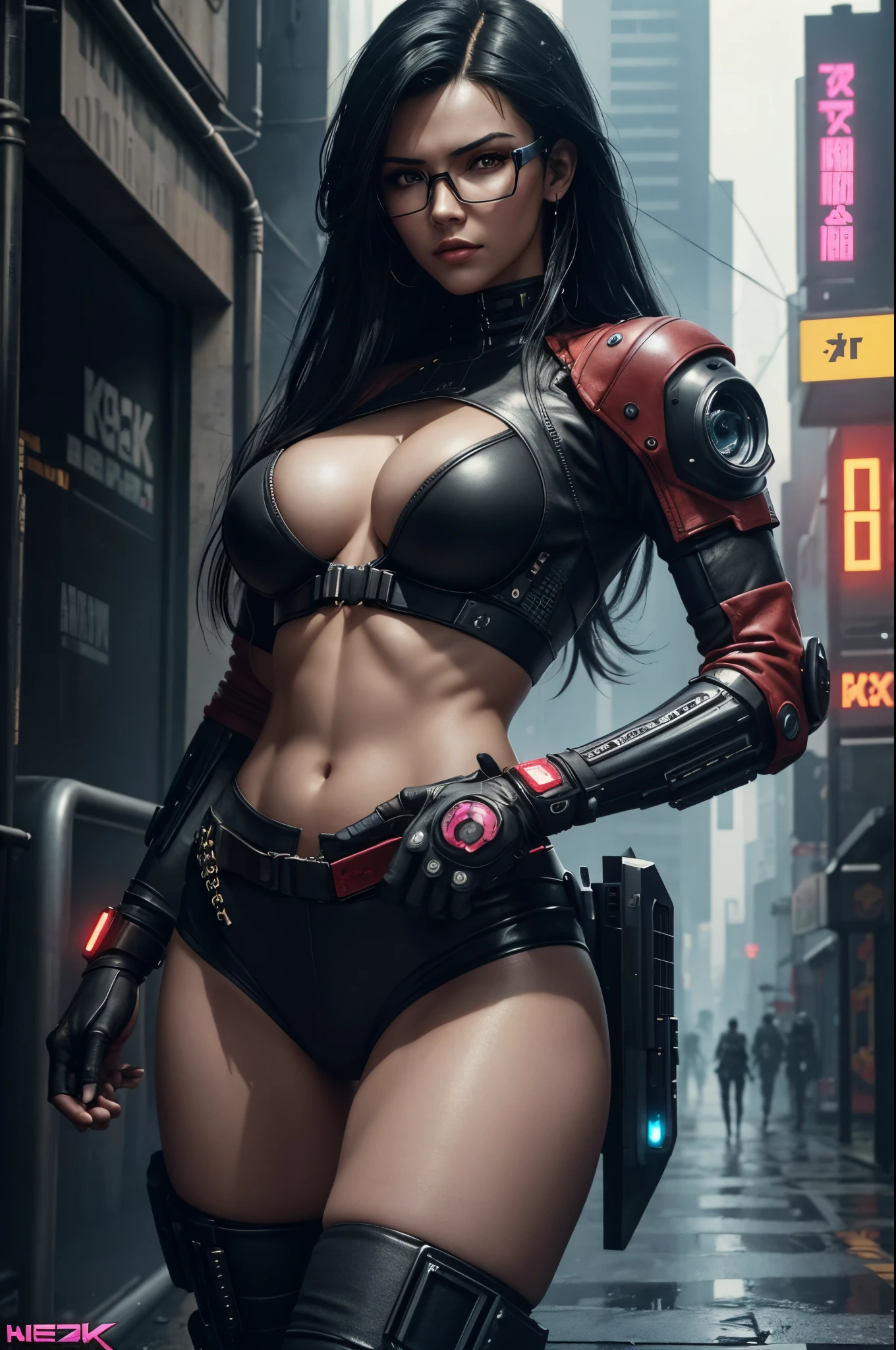 8K,cabelos preto e longos,A slender woman wearing red and black combat uniform is posing.,Super beauty(Like the real thing) very small tits cyberpunk, lean body muscles,real looking skin,Thin glasses,cabelos preto e longos,Black eyes,Female cyberpunk, Demon Slayer,Digital Cyberpunk Anime Art, cyberpunk angry gorgeous goddess, , Digital Cyberpunk Art, Cyberpunk Art, cyberpunk 2 0 y. o model women, dreamy cyberpunk girl, 超A high resolution,A hyper-realistic,very small breasts,Rugged look,Fantasyart,character art,enticing,A sexy,