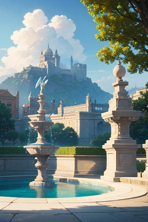 Buildings with fountains and architectural scenes with fountains, palace background, Anime background art, highschool background, anime backgrounds, anime scene, Anime landscapes, Madhouse Studio anime style, Anime background main vision, beautiful anime scenery, royal garden background, animation still frame, anime still images, random background scene, anime screenshot, anime movie backgrounds