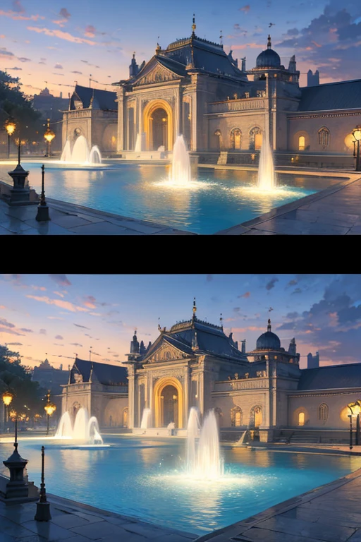 (best quality,4k,8k,highres,masterpiece:1.2),ultra-detailed,(realistic,photorealistic,photo-realistic:1.37),palace,beautifully-drawn architecture,anime-style architecture,high school building,anime background,anime scenery,anime landscape,Madhouse Studio anime style,anime visual background,beautiful anime scenery,royal garden background,anime still frame,anime static image,random background scene,anime screenshot,anime movie background,fountain,anime scene with fountain,anime cartoon scene