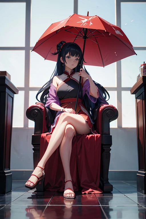 "A woman sitting in a lounge, holding a red umbrella, in the throne room, an anime girl squatting, anime scenery, kneeling on a shiny floor, in an animated film, a beautiful anime scene, in a masterpiece of anime, the 80s Boromir's anime world, anime screenshot, and today's recommended anime is…"。
# Generated prompt (生成的prompt)
"(best quality,4k,8k,highres,masterpiece:1.2),ultra-detailed,(realistic,photorealistic,photo-realistic:1.37),illustration,anime,anime girl,red umbrella,lounge,throne room,anime scenery,shiny floor,animated film,beautiful,80s,concept artists"。