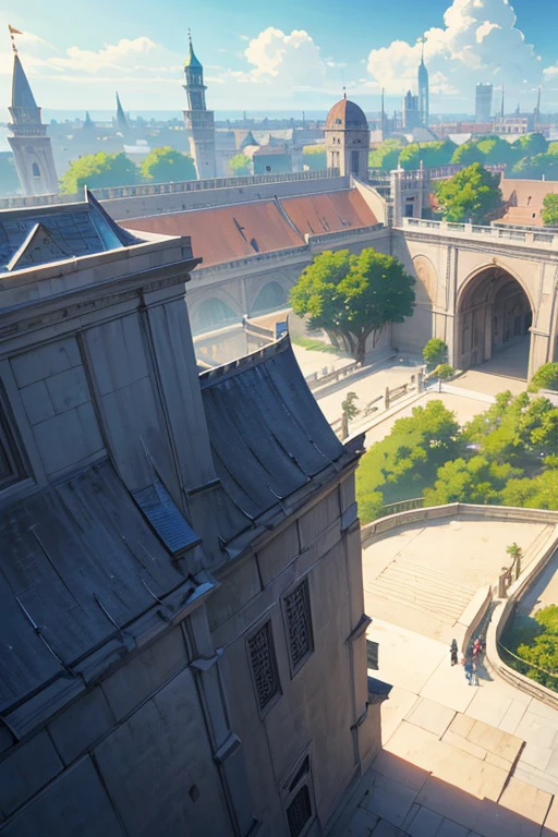 There is a picture of a large building with a gate, palace background, Bastion Gateway, anime scene, Anime background art, bird face, Opening scene, Anime background main vision, anime backgrounds, in the anime film, animation still frame, Anime landscape concept art, screenshot from the anime film, 2 0 1 9 animation screenshots, Anime landscapes, beautiful anime scenes