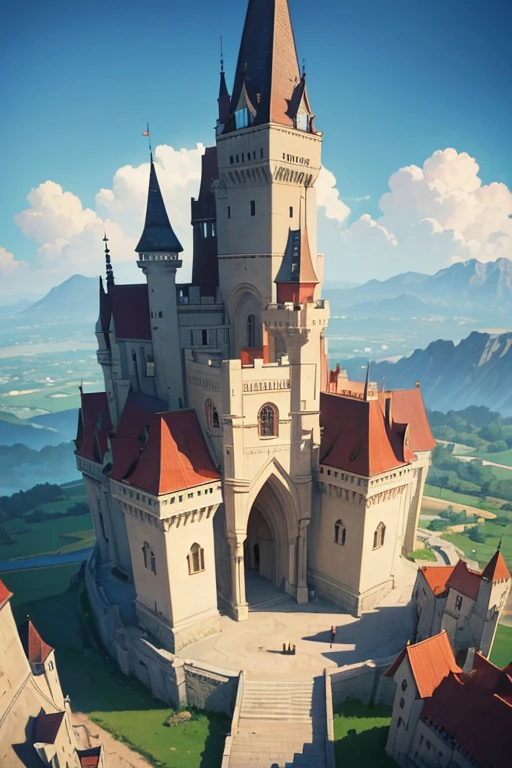 (best quality,highres,masterpiece:1.2),ultra-detailed,realistic,castle,fortress gateway,detailed palace background,anime-style scene,anime background art,bird's-eye view,opening scene,anime background visual concept,anime background,in an animated movie,anime still frame,anime landscape concept art,animation movie screenshot,2019 animation screenshot,beautiful anime scenery,anime scene