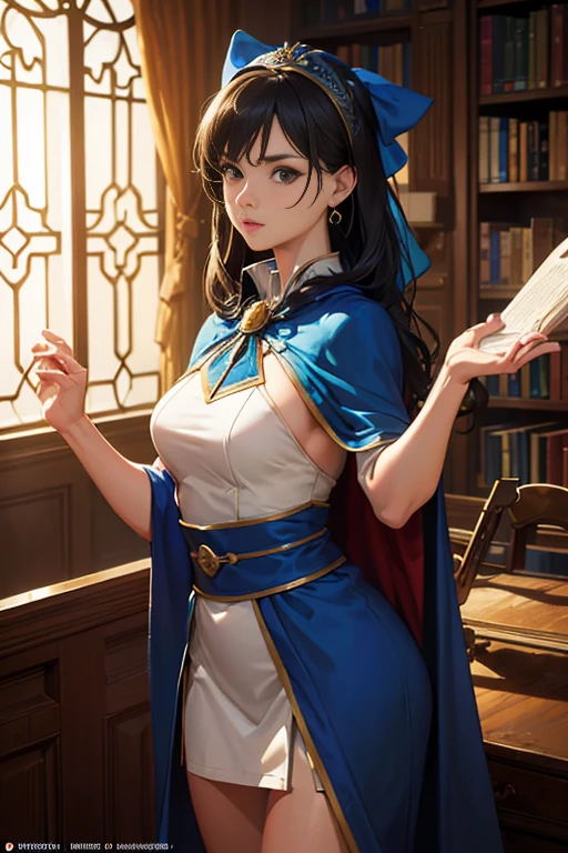 (a woman with a blue headband in a library, standing in front of a magical bookshelf, standing in front of an altar, outer space, a screenshot from an animated movie, wearing a blue cape, a screenshot from a 2012 animated movie, a panel from another world manga, a typical anime classroom, a still from a TV anime, an anime scene, still recommended today)
(best quality, 4k, 8k, highres, masterpiece:1.2), ultra-detailed, (realistic, photorealistic, photo-realistic:1.37), HDR, UHD, studio lighting, ultra-fine painting, sharp focus, physically-based rendering, extreme detail description, professional, vivid colors, bokeh, portrait, landscape, fantasy, anime, sci-fi, vibrant colors, warm tone, atmospheric lighting