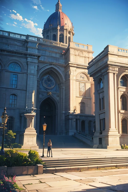 (best quality,4k,8k,highres,masterpiece:1.2),ultra-detailed,(realistic,photorealistic,photo-realistic:1.37),fountain, clock tower, architectural animation scene, palace background, high school background, anime background art, anime background main visual, colorful anime movie background, Madhouse Studio anime style, light academic aesthetics, anime background, anime scene, temple background, anime movie background, anime scenic concept art, beautiful anime scenery, anime landscape, official animation stills