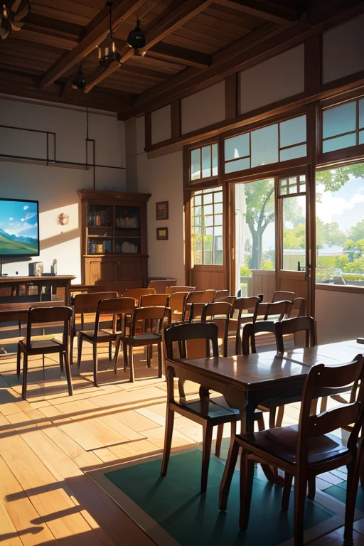 It turned out there was a room,There is a table, chairs and bookshelves, dining room!, typical anime classroom, room of the nameless painter, Madhouse Studio anime style, Inca, anime scene, Anime background art, court room, Today’s recommended anime is still, in dojo, Inside the weapons store, Anime landscape concept art, 8K!, TV animation stills