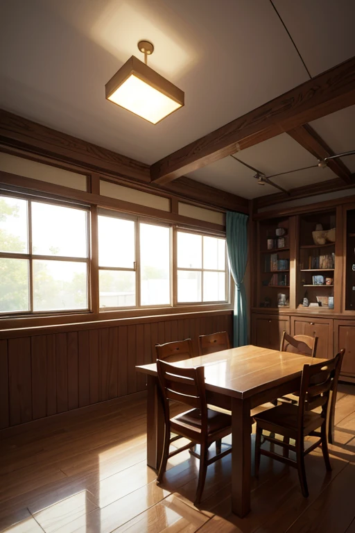 A room with a table, chair, and bookshelf, dining room!, typical anime classroom, room of an unknown artist, Madhouse Studio anime style, Inca, anime scene, anime background art, courtroom, today's recommended anime is still, in a dojo, inside a weapons shop, anime landscape concept art, 8K!, TV anime still shot