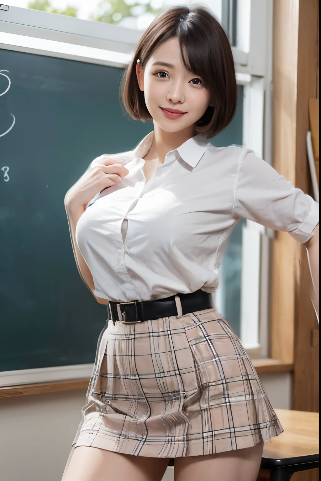 Photorare、real photo lunette、Hair straightening、The specifics of shorthair、Very short hair With a round face、Teary eyes、Please smile as much as possible'I saw、Open your mouth and laugh out loud、Narrowed eyes、and makeup、Suppin Tall schoolgirl、20yr old、Thin body、heavy muscular body、Soft Saiharu, Esbian with big breasts body、body is very flexible 校服、White wet shirt、No bra wearing, vore'wearing it, Red Belt、Gingham Check Skirt、Very short skirt、White stockings,white panty hose,fully body photo,an legs,livestock,My whole body was drenched in sweat..... ,Exposing the crotch、Very smile Background with、Classroom、window、chalk board、