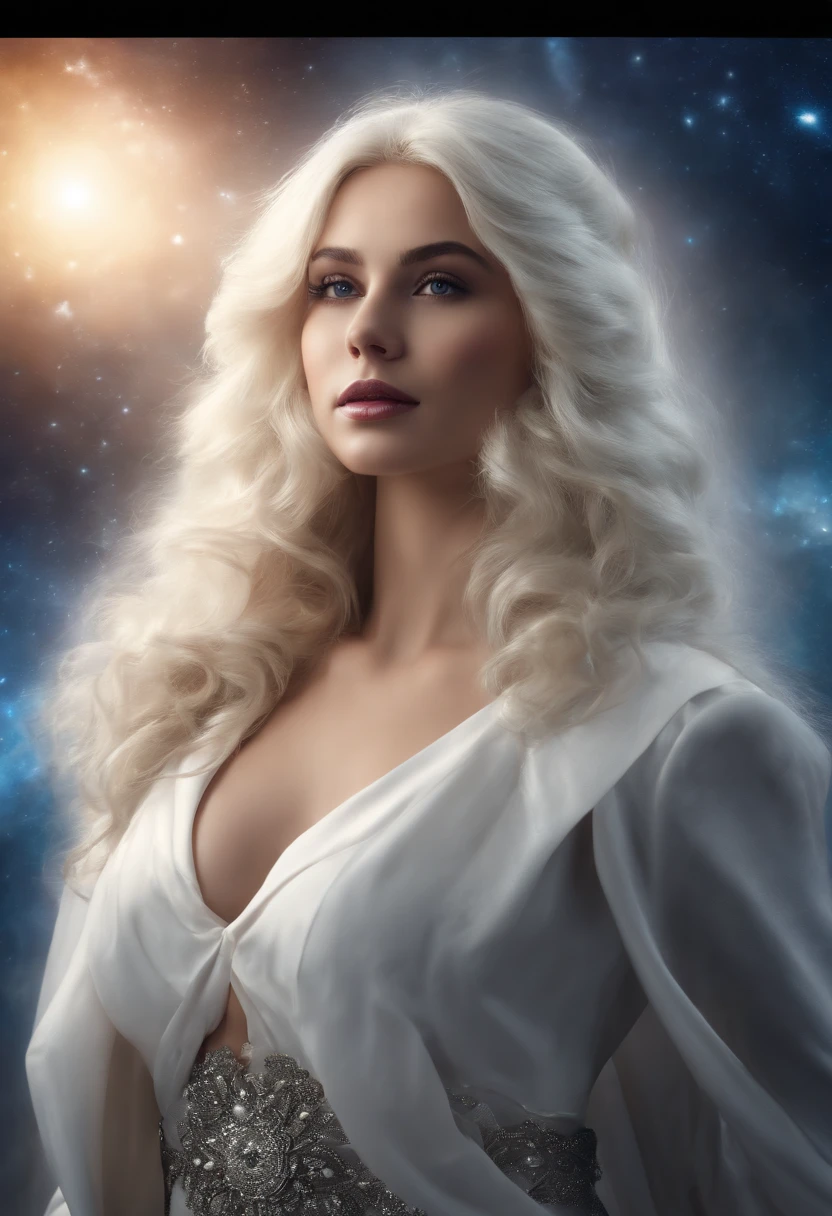 Mysticism, legend, White wolf and girl, ((White wolf and girl)), (huge wolf), (a huge white wolf guards a beautiful girl), motion, running, Running on the Milky Way, blue eyes, White wolf fur glows with silver sparks, (young girl, very young), NSFW, (age16 years), (NSFW), blue eyes, Hourglass figure, big breasts, Broad Buttocks, blonde goddess, seductive smirk, ssmile, beatiful face, perfect white haired girl, lips ajar, blue eyes, blonde woman, Very long curly hair, clothes transparent, transparent air payment, Silver collar, Silver Belt, Silver sandals, Happy posture, cute seductive smile, a beautiful blonde, good young girl, Good viewing angle, attractive pose, Sweet girl, sexy pose, a gorgeous blonde, full length image, full length image, ((background galaxy Orion Nebula)), Starry sky background, Two moons, Orion Nebula, Milky Way galaxy at your feet, Professional, (4k photos:1.1) in front of a, (sharp-focus:1.3), High level of detail, carrying (Low shirts:1.2), Beautiful Detail Face, brown eye, longue blonde hair, (Attractive young woman:1.3), (seductive:1.1), (Paint:1.1), (Masterpiece: 1.5) (Photorealistic: 1.1) (bokeh) (Best Quality) (detail skin texture, pores, hairsh: 1.1) (Intricate) (8K) (HDR) (wallpapers) (Cinematic lighting) (sharp-focus)