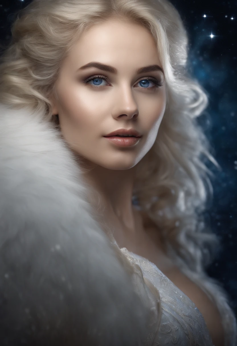 Mysticism, legend, White wolf and girl, ((White wolf and girl)), (huge wolf), (a huge white wolf guards a beautiful girl), motion, running, Running on the Milky Way, blue eyes, White wolf fur glows with silver sparks, (young girl, very young), NSFW, (age16 years), (NSFW), blue eyes, Hourglass figure, big breasts, Broad Buttocks, blonde goddess, seductive smirk, ssmile, beatiful face, perfect white haired girl, lips ajar, blue eyes, blonde woman, Very long curly hair, clothes transparent, transparent air payment, Silver collar, Silver Belt, Silver sandals, Happy posture, cute seductive smile, a beautiful blonde, good young girl, Good viewing angle, attractive pose, Sweet girl, sexy pose, a gorgeous blonde, full length image, full length image, ((background galaxy Orion Nebula)), Starry sky background, Two moons, Orion Nebula, Milky Way galaxy at your feet, Professional, (4k photos:1.1) in front of a, (sharp-focus:1.3), High level of detail, carrying (Low shirts:1.2), Beautiful Detail Face, brown eye, longue blonde hair, (Attractive young woman:1.3), (seductive:1.1), (Paint:1.1), (Masterpiece: 1.5) (Photorealistic: 1.1) (bokeh) (Best Quality) (detail skin texture, pores, hairsh: 1.1) (Intricate) (8K) (HDR) (wallpapers) (Cinematic lighting) (sharp-focus)