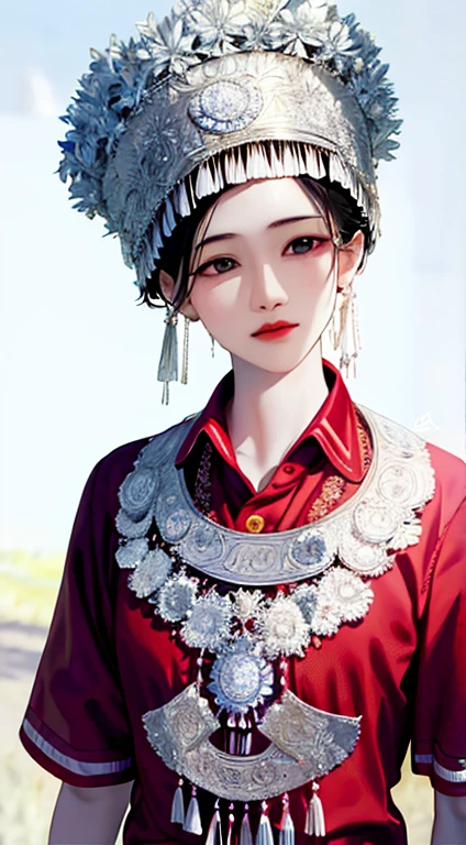 hyper HD, retinas, Masterpiece, ccurate, Anatomically correct, Textured skin, High details, Best quality, High quality, A high resolution, 16k, 1080p，tmasterpiece， Best quality at best， G1A2S， with a pure white background，， Hmong,garments、head gear、耳Nipple Ring，HD fingers，A high resolution，Kizi((((full bodyesbian))))