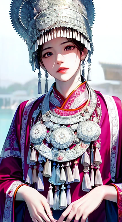 hyper HD, retinas, Masterpiece, ccurate, Anatomically correct, Textured skin, High details, Best quality, High quality, A high resolution, 16k, 1080p，tmasterpiece， Best quality at best， G1A2S， with a pure white background，， Hmong,garments、head gear、耳Nipple Ring，HD fingers，A high resolution，Kizi((((full bodyesbian))))