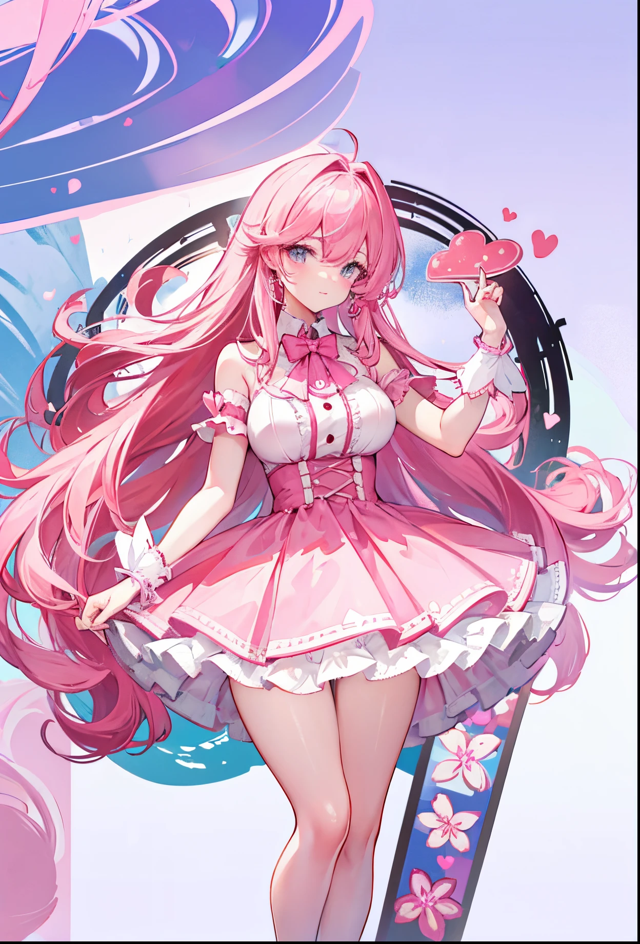 Anime girl with pink hair and pink dress holding a pink bird - SeaArt AI