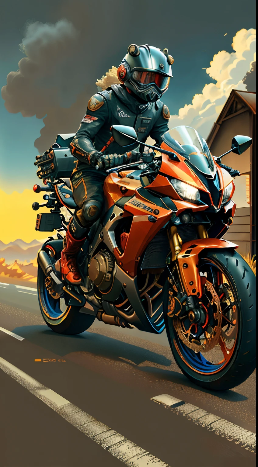 Honda CBR 1000R,Vision Total Mad Max CogPunkAI ,Core 64 K, ((rot,amarelo,Conque ,Blue))Conque,4D ,