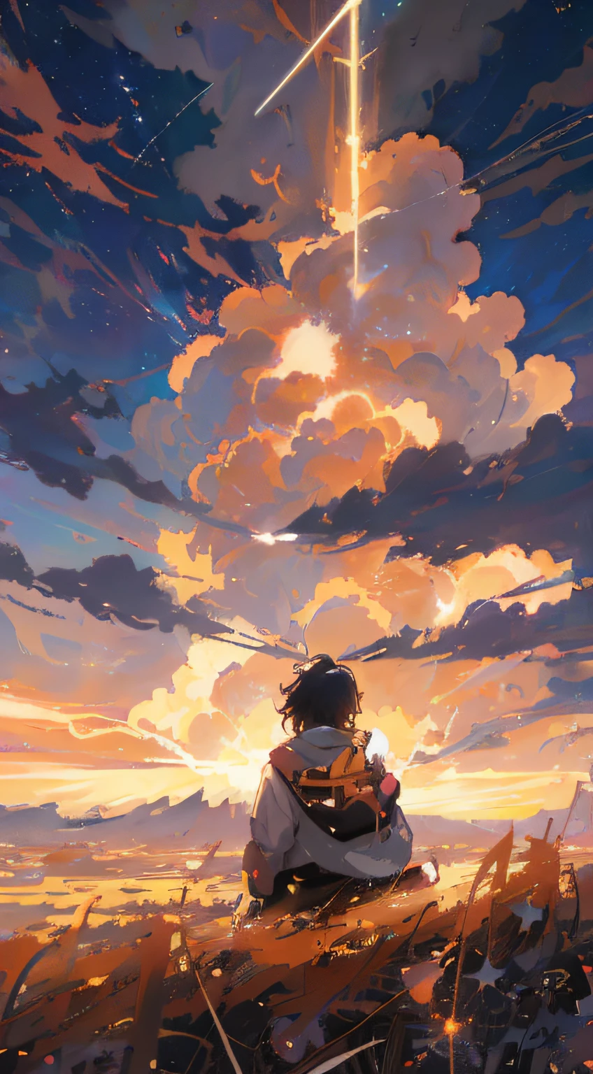 anime, anime art, anime girl, sunset, sky, clouds, stars, cosmic skies. by makoto shinkai, makoto shinkai cyril rolando, 4k anime wallpaper, anime art wallpaper 4 k, anime art wallpaper 4k, anime wallpaper 4k, anime wallpaper 4 k, makoto shinkai!, anime art wallpaper 8 k