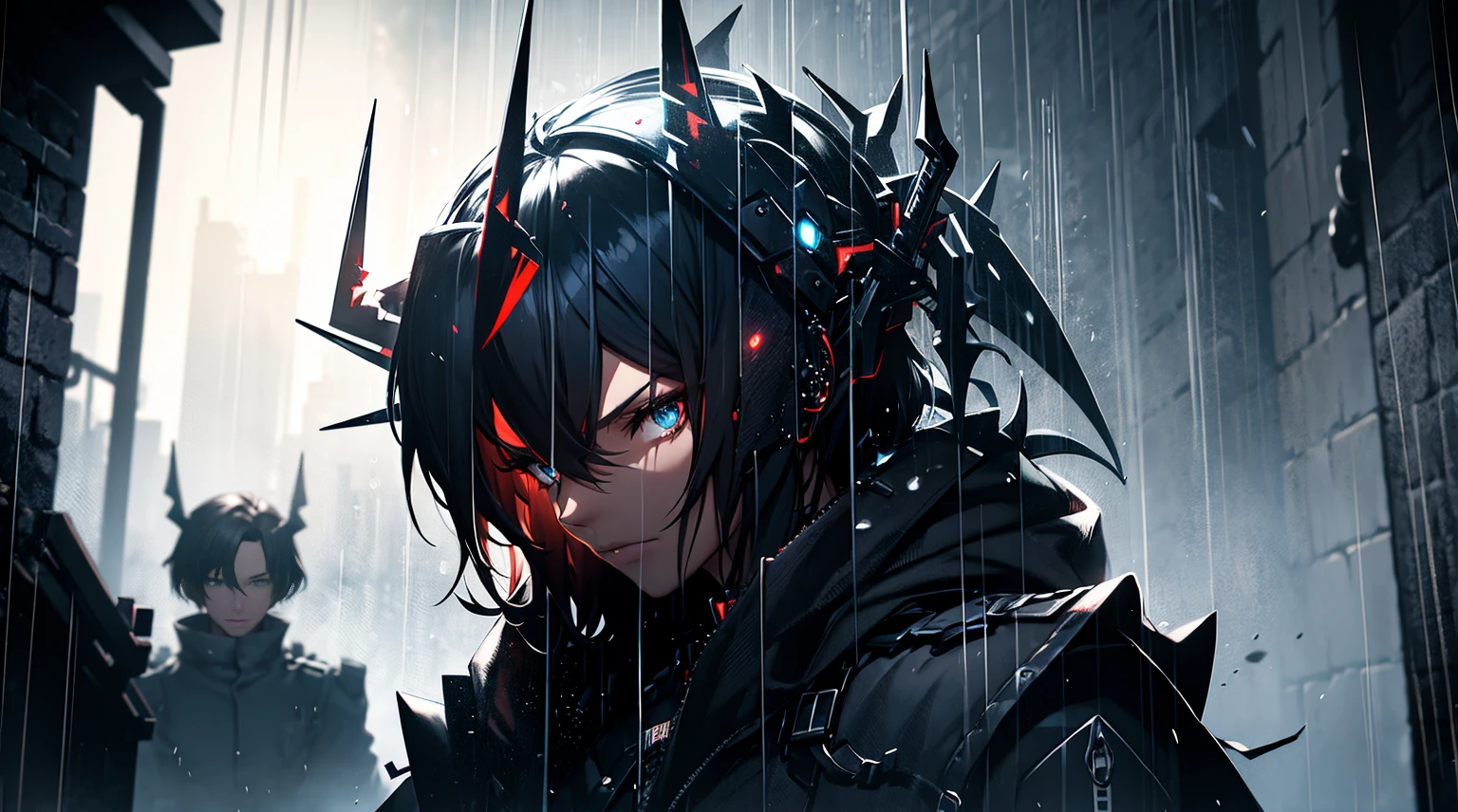 arknights, dark ambience, rain, (anatomically correct:1.2)