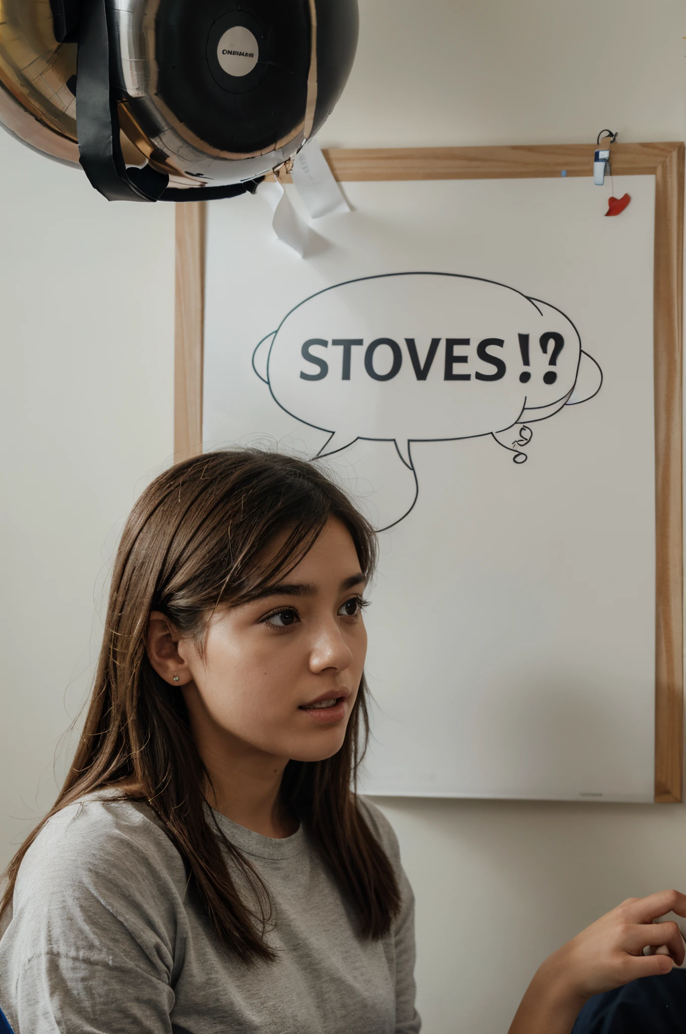 students talking with balloon showing speech, realista