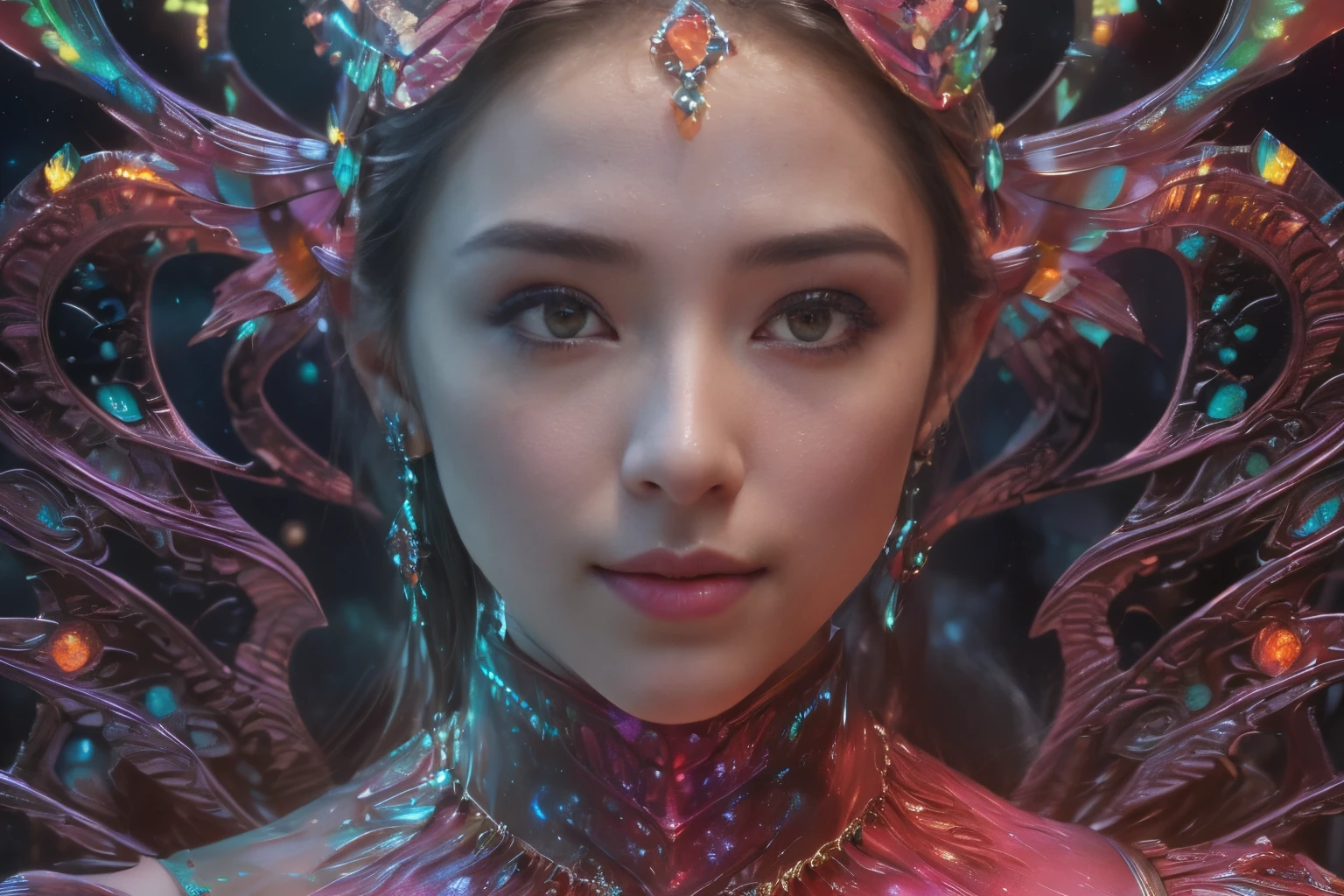 (Two beautiful age italian girls:1.6), Close friends, (They are hugging each other:1.2), Kiss her cheek or chest,(Detailed iridescent bodysuit with beautiful fractal or marble design:1.5), Incredible and spectacular scenes, ((High quality)), ((Detailed)), ((Fantasy)), Blue Plasma Brain, Green Plasma Body, Showing her armpits, beutiful breast, obscenity, (Lewd smile:1.2), coarse, Obscene, mean, (raunchy:1.2), (Immoral:1.2), Lachish, (small breasts with beautiful raised pink areolas,,,,,,:1.5), (Cameltoe), (Expression of ecstasy:1.2), Photorealistic, Official art, Unity 8K Wall , 8K Portrait, Best Quality, Very high resolution, (Incredibly beautiful nature background:1.6), (18 years old:1.5), (Sexy and glamorous:1.1), (A coquettish expression:1.6), (seductively smiling:1.6), (erotic posing:1.9), (Model Posing:1.8), Beautiful seductive face, Portrait, (Thick eyebrows:1.4), (Big scarlet eyes:1.6), Beautiful eyes with fine symmetry, (Ultra detailed eyes:1.4),(Highly detailed face and eyes:1.7), (High-resolution red-eye:1.8), Intimate face, (ultra detailed skin texture:1.4), White skin, pale skin, Perfect Anatomy, Thin, (Beautiful toned body:1.5), Highly detailed hair, (Moist skin:1.2), No makeup, (dark circles:1.1), Good anatomy, Focus Face, good-looking, (Emilia Clark:0.6) (Emma watson:0.3),(Jennifer Connelly:0.4), Elegant face, Nice, (A delicately crafted necklace is wrapped around her neck......), (Bioluminescence with brilliant brilliance:1.4), (Luminous magic circle:1.5), Ruins of an ancient castle, Shining majestic cloud masses and sky, lightning bolt, Epic Realistic, (Greg Rutkowski:0.8), (teal and orange:0.4), (Art Station:1.5), Cinematic, (NSFW:1.2), Hyper Detailed, Dramatic light, (Intricate details:1.1), Beautiful black hair, (Wearing a gauntlet with a dense and very beautiful design decorated with jewels:1.1), Small chest, Galaxy, (nebulas:1.6), The Dark Knight, Fully armored body focus