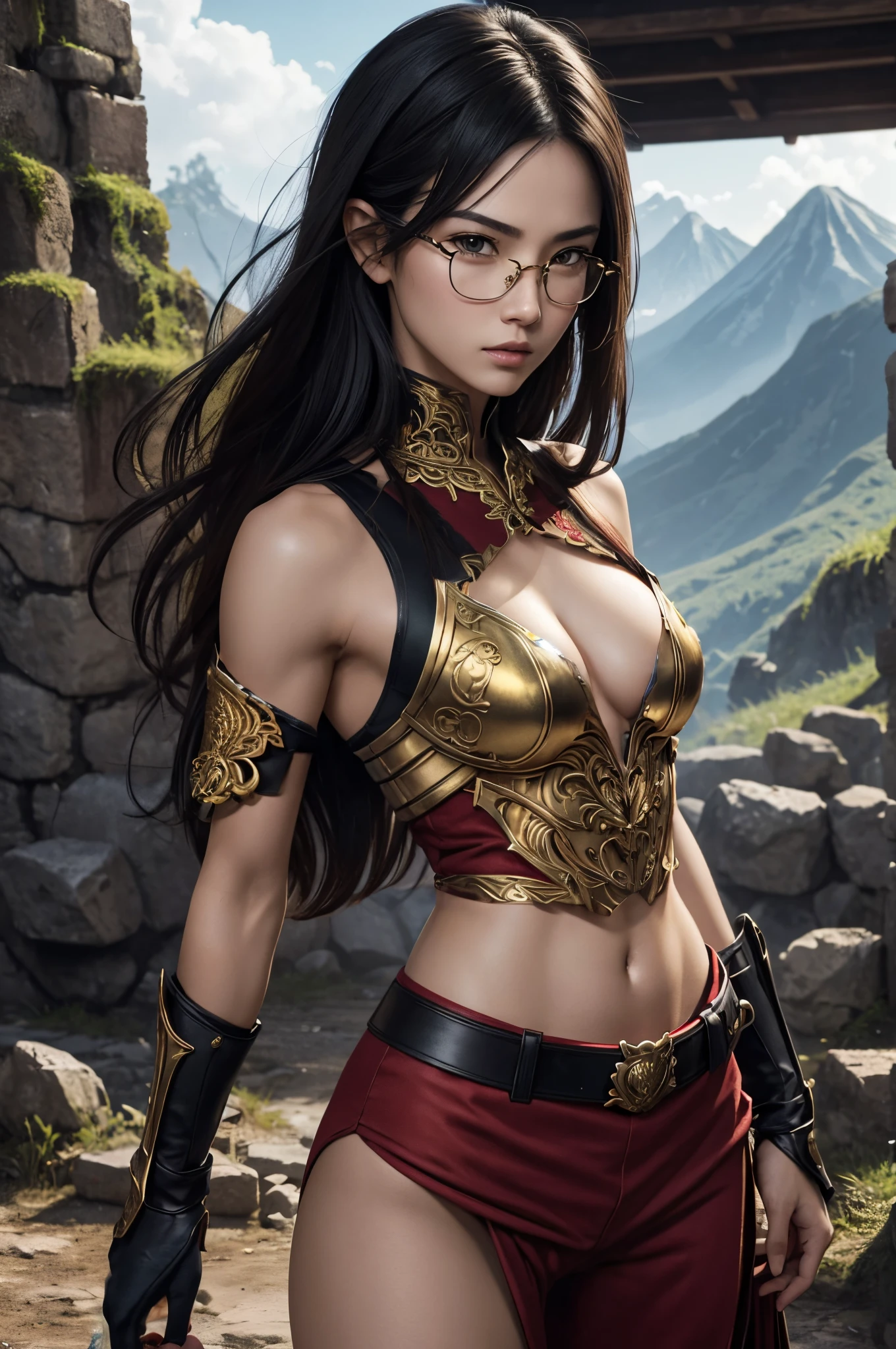 8K,Luxury red and gold very small chest armor,超A high resolution,A hyper-realistic,Golden decoration,golden coat of arms filigree,