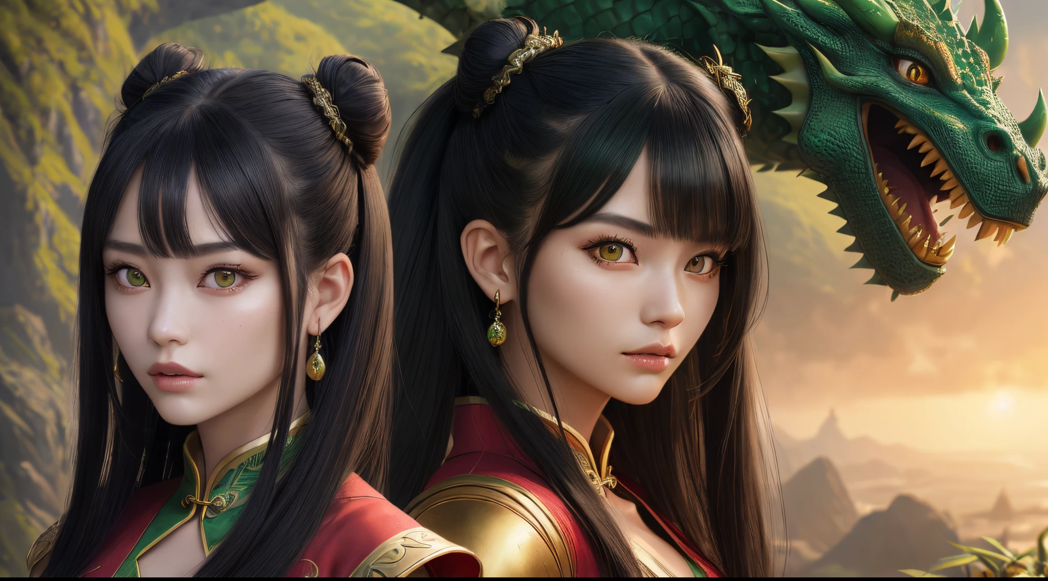 masterpiece, high res, ultra detailed, (ultra-detailed background, detailed background), green dragon girl, 1girl, monstergirl, dragon like girl with dragon tail, perfect face, (long black hair color), Chinese hair bun hairstyle haircut, ((red and golden color of dress)), (((detailed face, detailed hands, detailed body, detailed eyes))), symbol of the year, Chinese lunar calendar, (Green wooden dragon:1.2), (geometric:1.2), colorful, full body, holding smoking tube, ((lay on couch sexy pose, looking to the viewer)), ((traditional Chinese clothes)), ((dragon scales at body skin:1.5)), fireworks on background, muscular body, perfect athletic fit body, Chinese red ornaments tattoos, ((dragon-girl of Chinese culture))