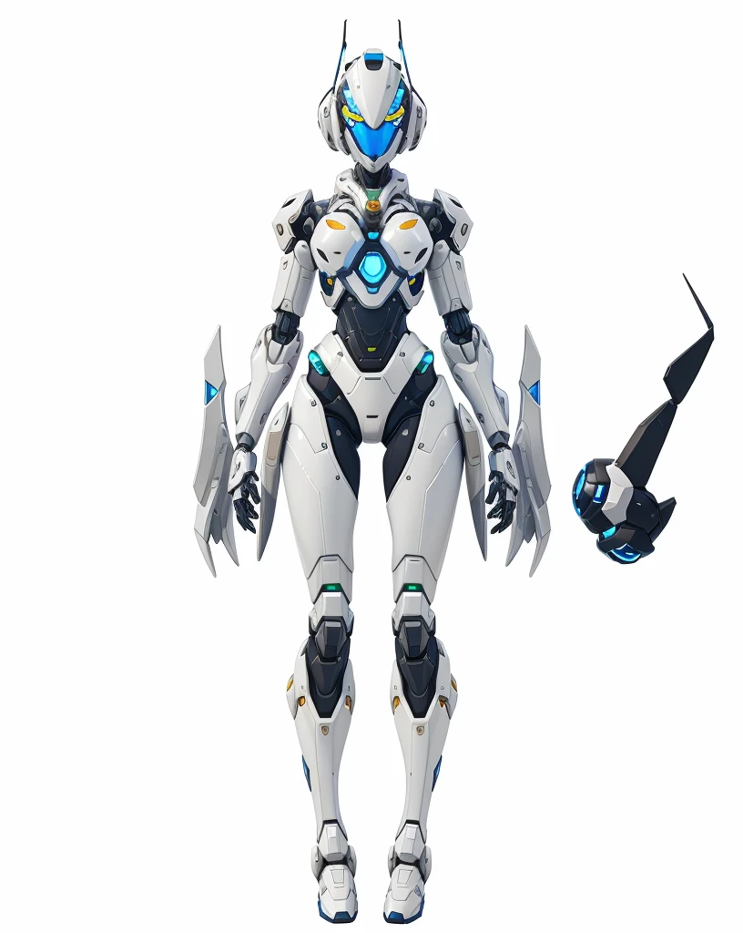 a close up of a robot standing on a white surface, futuristic robot body, symmetry! futuristic robotic, the most advanced humanoid robot, futuristic robot, humanoid mech, detailed humanoid, mecha suit, mech body, robot suit, mech robot futuristic, concept robot, beautiful robot character design, humanoide robot, integrated synthetic android, humanoid robot