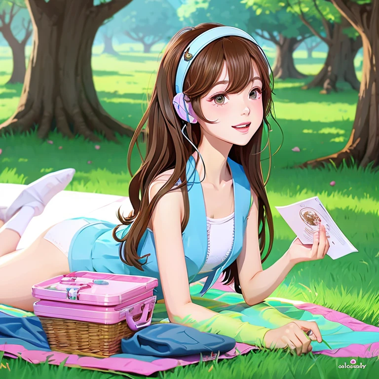 digital fantasy art picnic Lori breezing nobara Brown hair Cartoon style Dolphin ears