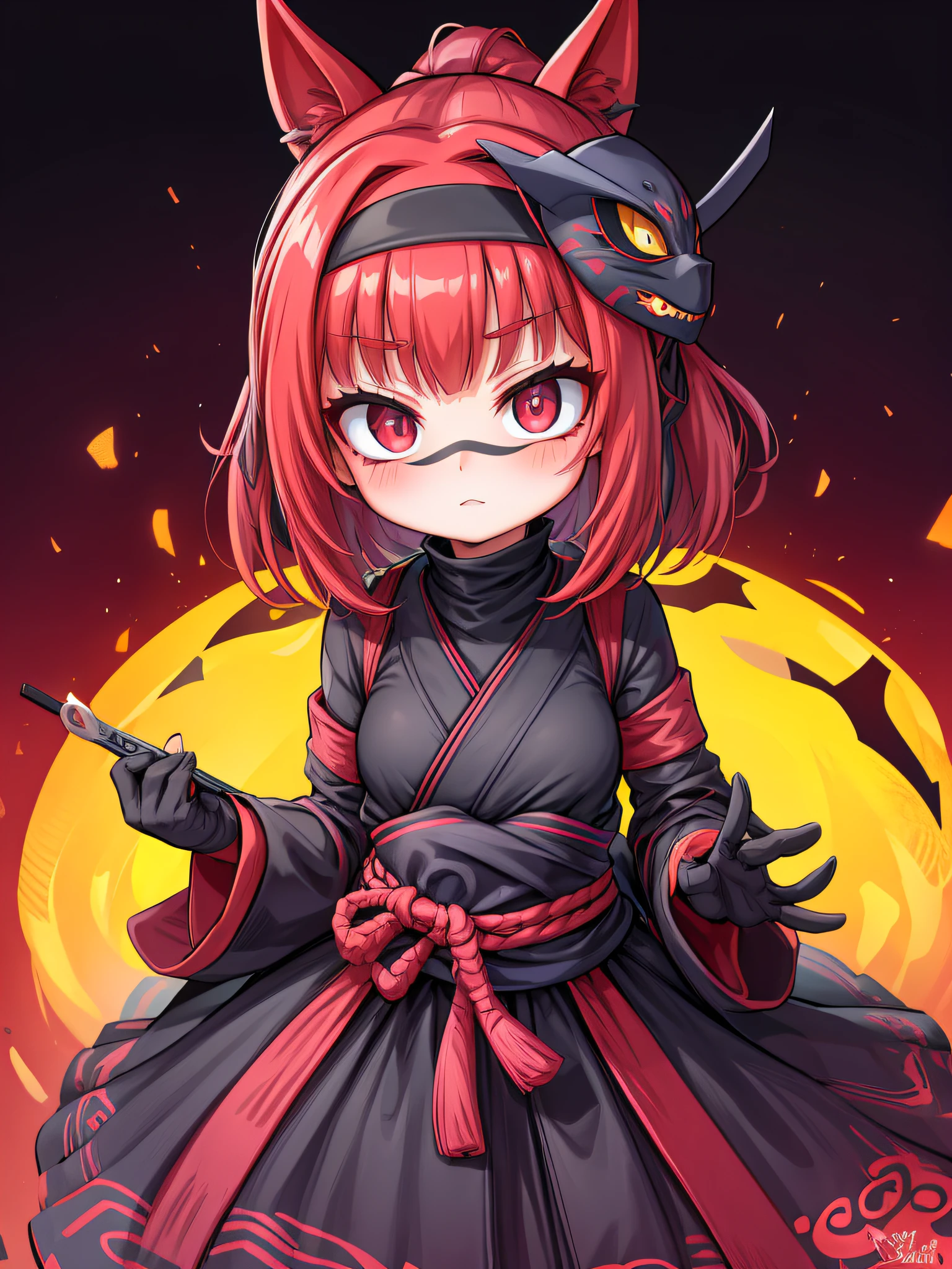 master part, best quality, Altas, absurdos, ultra detalhado, 1girl, pequeno, Ninja Mask, Ninja,