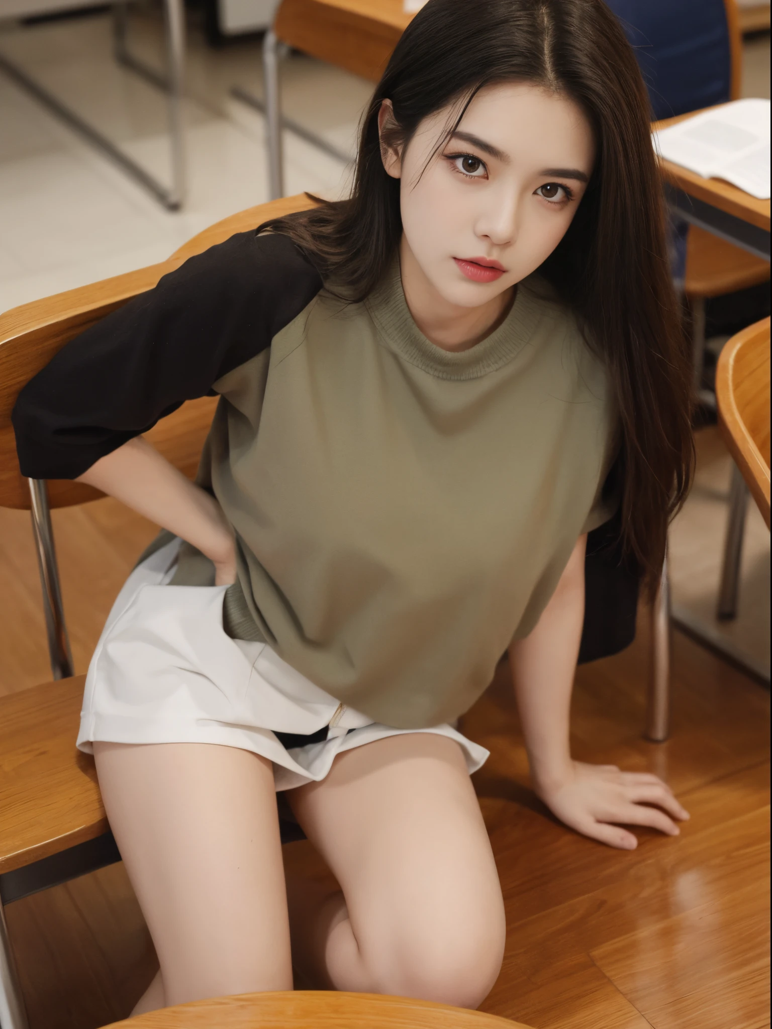 short bob, huge breast, high school, classroom