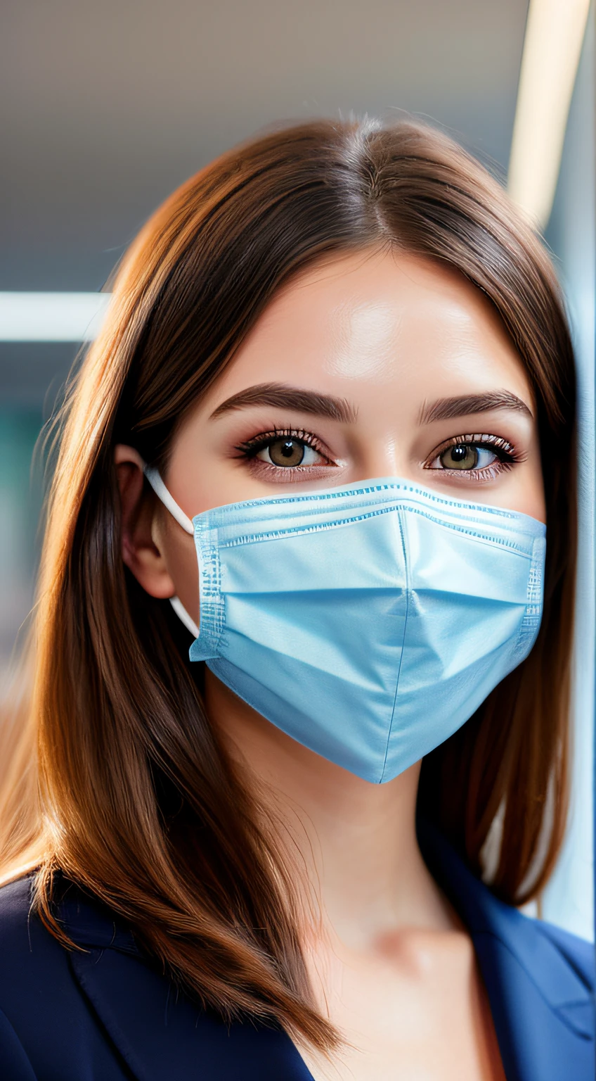 "(best quality,highres:1.2),beautiful girl and face mask,detailed eyes,soft lips,protective mask,office background,vibrant colors,soft lighting,portrait style,bokeh,realistic rendering"