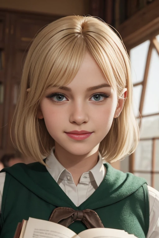 Nsfw, best quality, masterpiece, girl, hogwarts student, slytherin, blonde bob hair, smirk, smug, mischievous