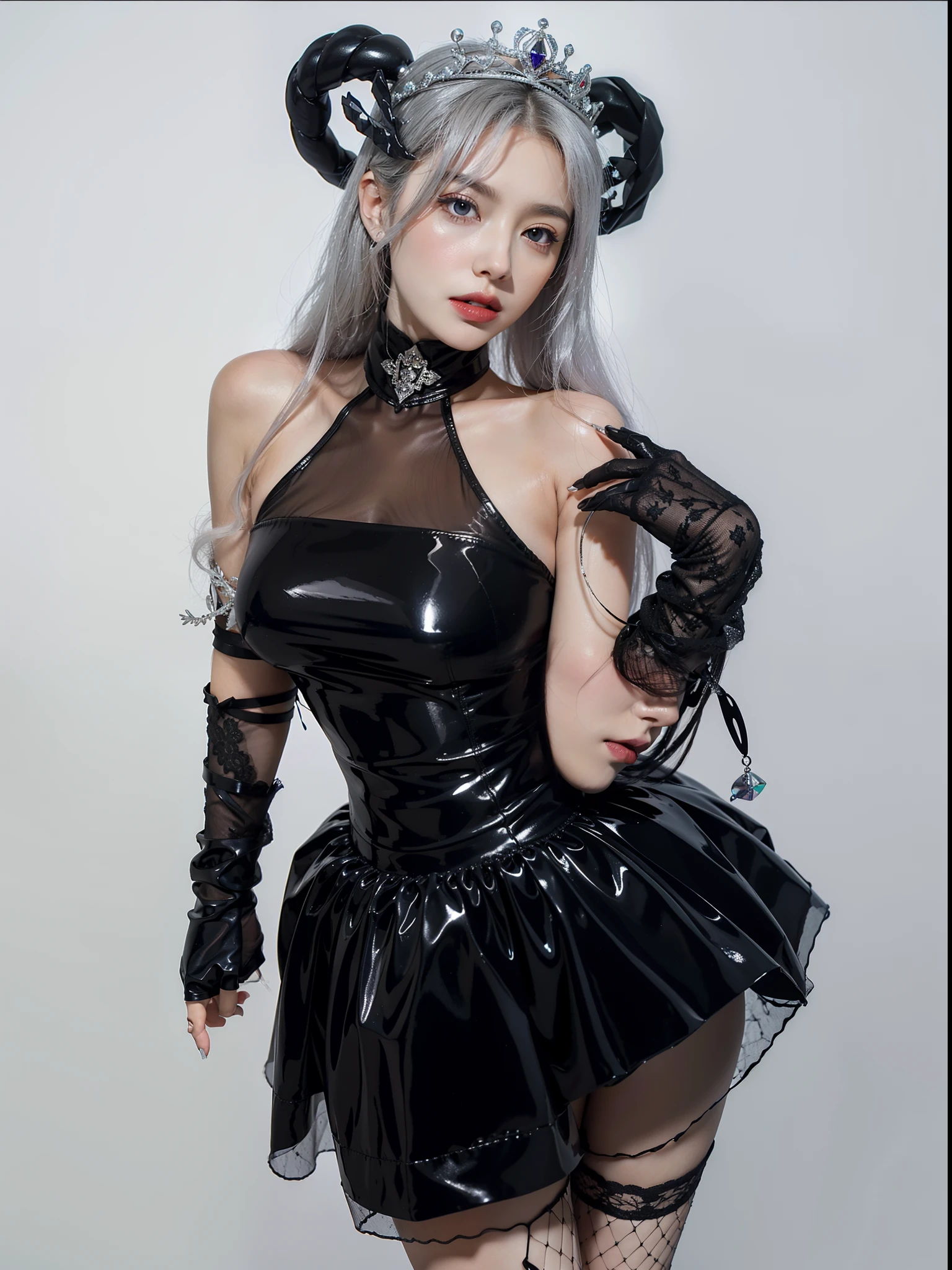 Imperial sister,A detailed eye,Snow Queen,put the crown on your head,Detailed facial expressions,Ripe body,Tall figure,Number,legs long,4K,k hd,fleshy feeling,White translucent lace,Fair and plump figure,Nice face,Cherry small mouth,beautiful and delicious(3D royal sister),a plump buttocks,gloss gel coat,Vampire queen wears luxurious dress,Crystal Gem Crown,