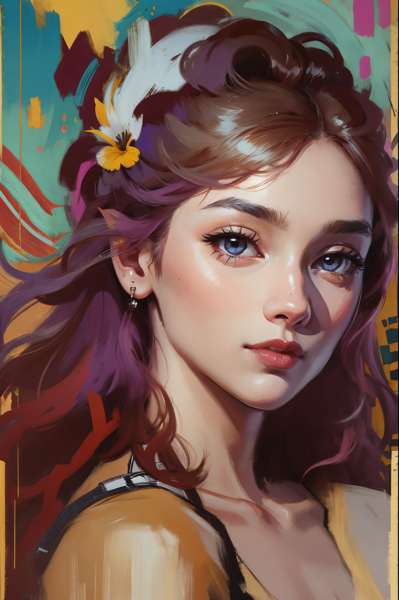 （（himawari）），oil painted，inks，acrycle painting，tmasterpiece，Renaissance style，Best quality，A high resolution，ultra - detailed，Eyes detailed，Face details，hair detail，Accurate，Clear eye focus close-up
